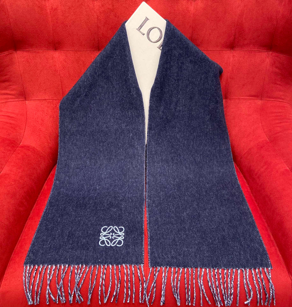 LOEWE SCARF 180 CM IN NAVY BLUE WOOL 409997