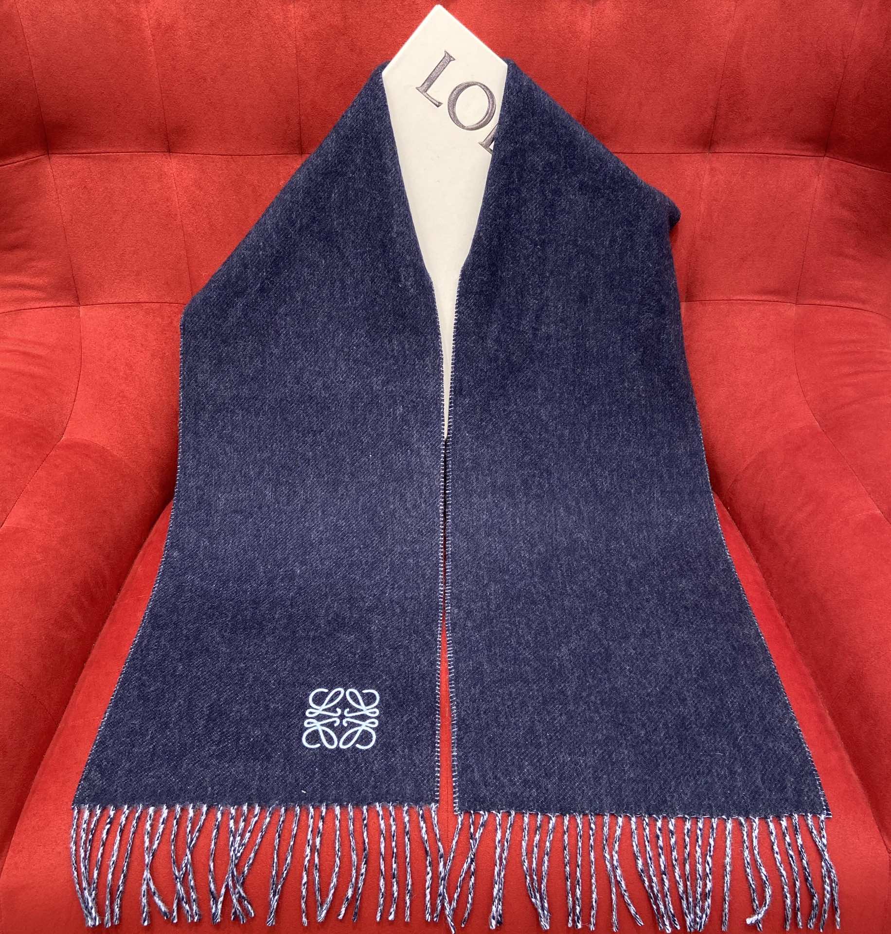 LOEWE SCARF 180 CM IN NAVY BLUE WOOL 409997