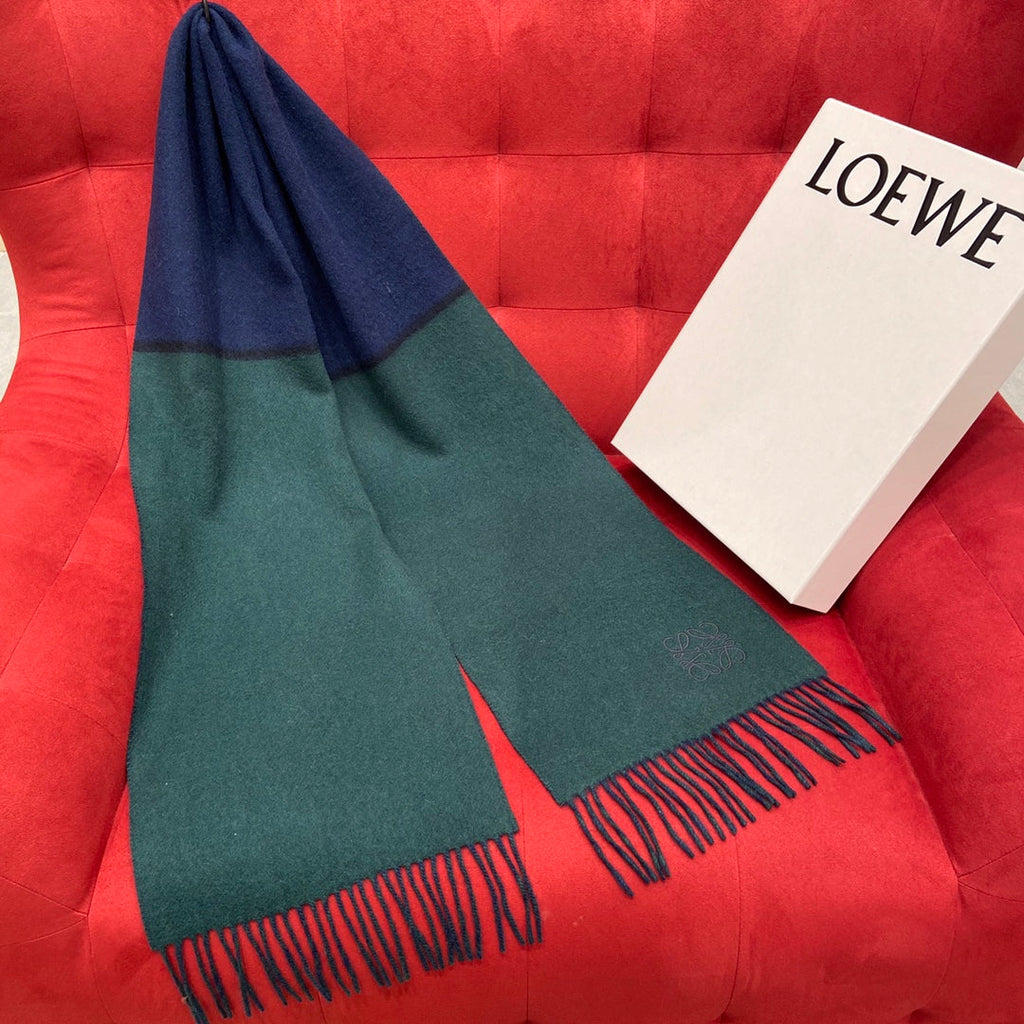 LOEWE SCARF 180 CM IN GREEN FOREST MIX NAVY BLUE WOOL 410001