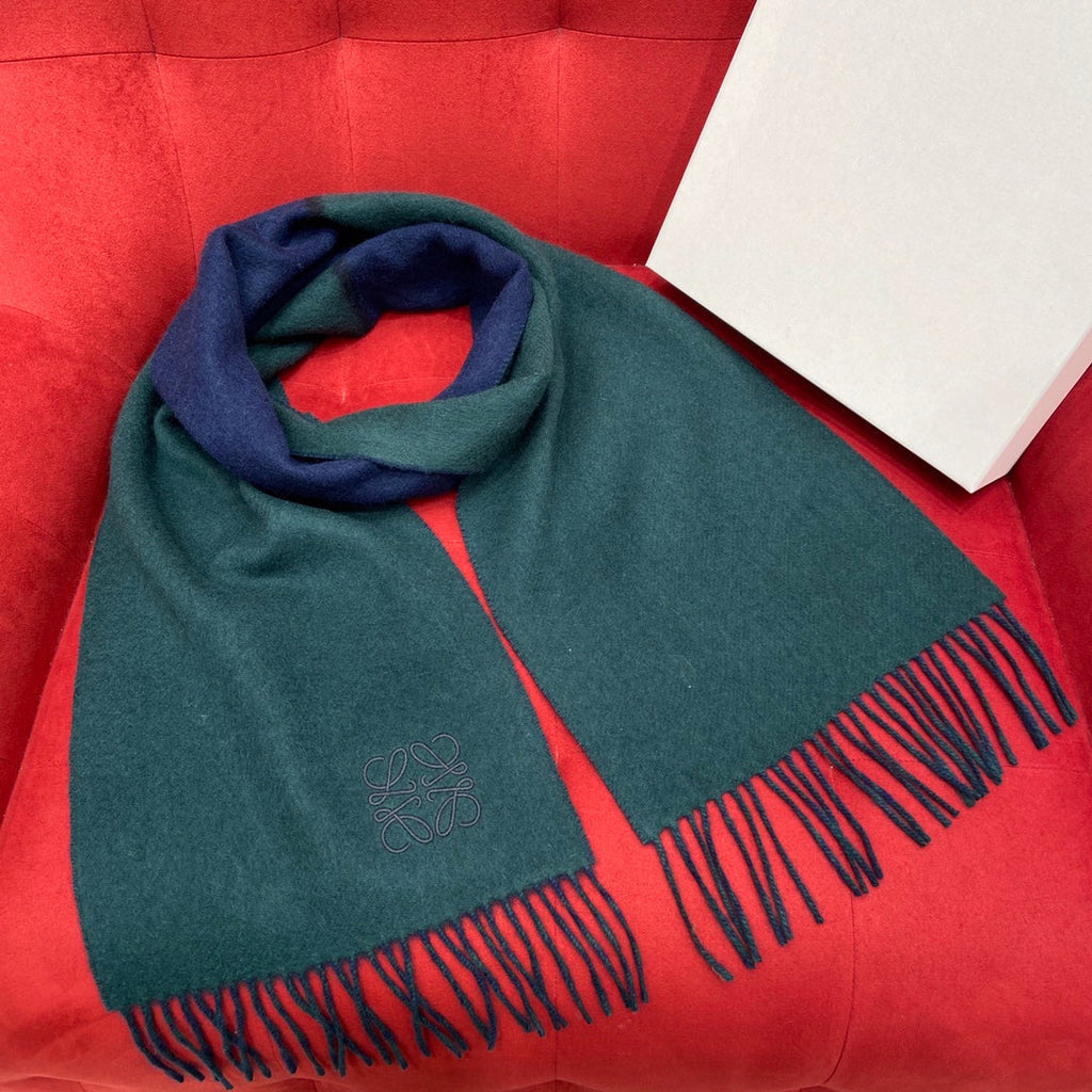 LOEWE SCARF 180 CM IN GREEN FOREST MIX NAVY BLUE WOOL 410001