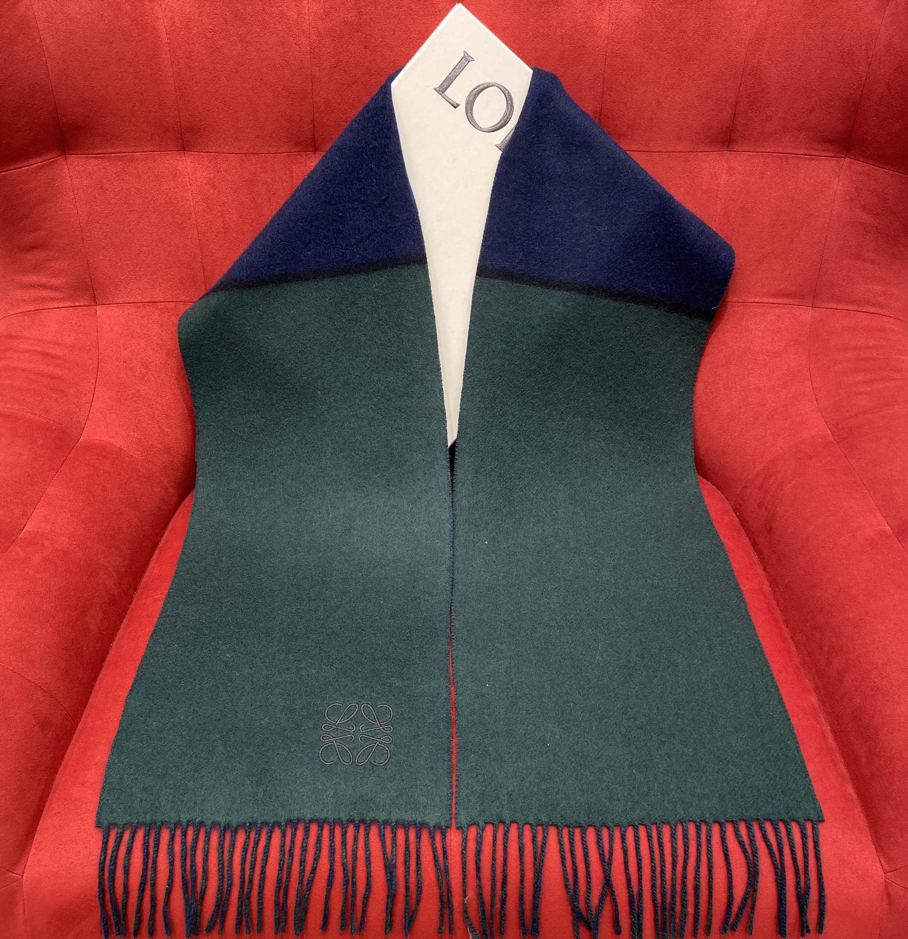 LOEWE SCARF 180 CM IN GREEN FOREST MIX NAVY BLUE WOOL 410001