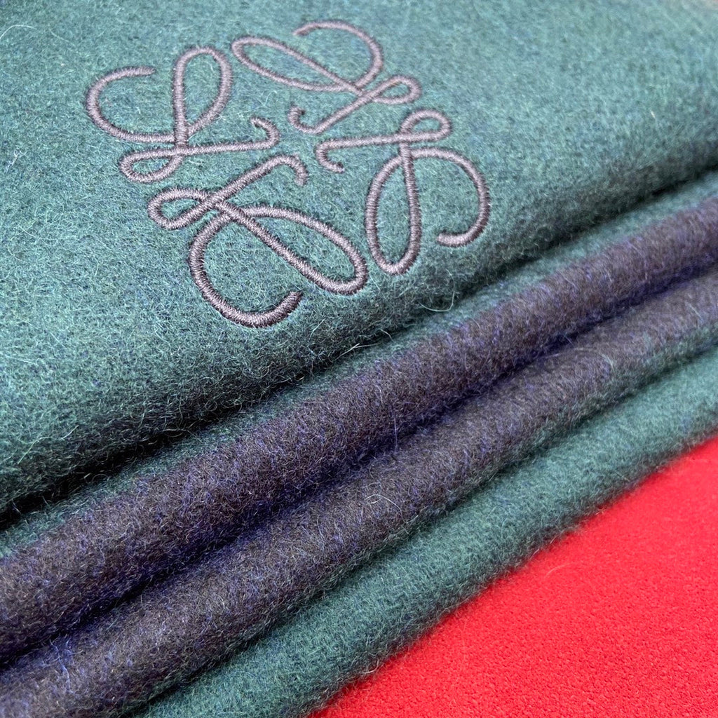 LOEWE SCARF 180 CM IN GREEN FOREST MIX NAVY BLUE WOOL 410001