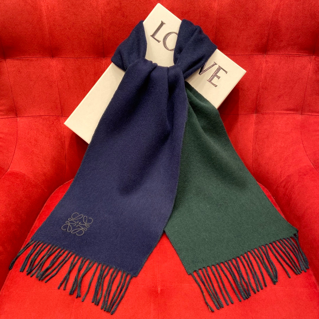 LOEWE SCARF 180 CM IN GREEN FOREST MIX NAVY BLUE WOOL 410001