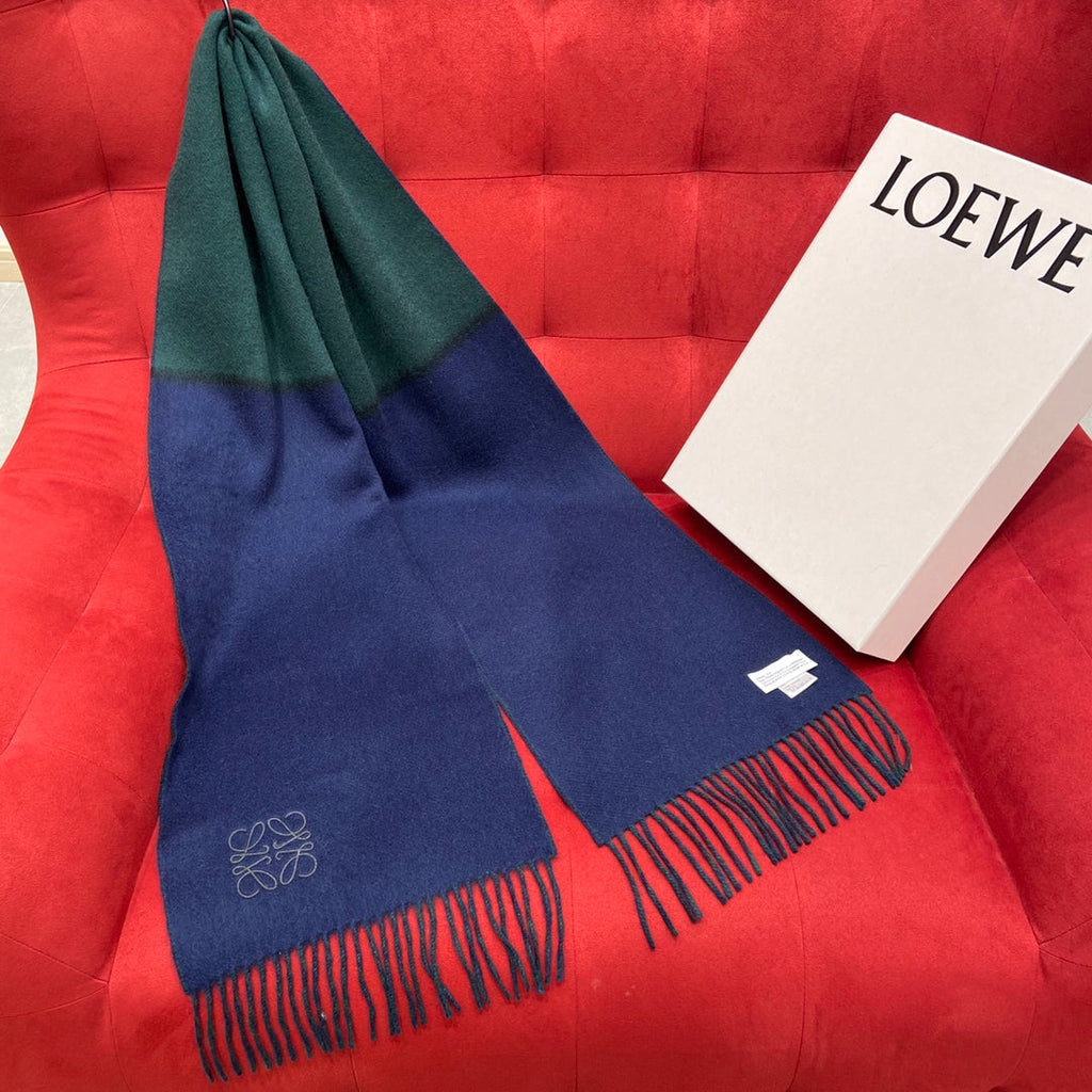 LOEWE SCARF 180 CM IN GREEN FOREST MIX NAVY BLUE WOOL 410001