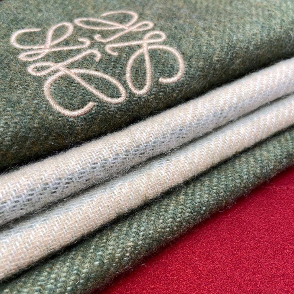 LOEWE SCARF 180 CM IN BASIL GREEN MIX WHITE WOOL 409995