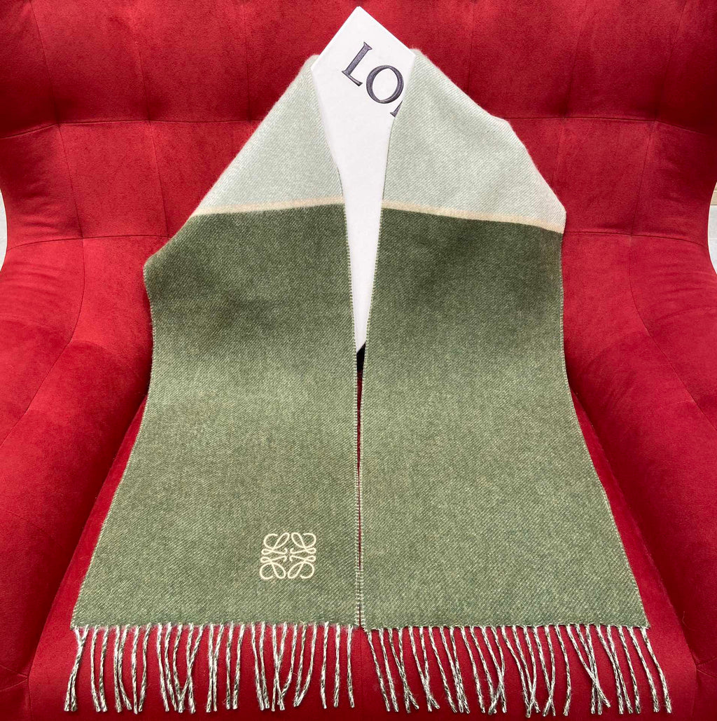 LOEWE SCARF 180 CM IN BASIL GREEN MIX WHITE WOOL 409995