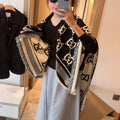 GUCCI SQUARE SCARF 140 CM IN BLACK MIX WHITE SILK CASHMERE  401511