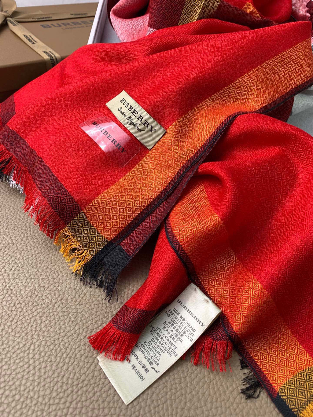 BURBERRY SCARF 200 CM IN ORANGE RED CASHMERE 394730