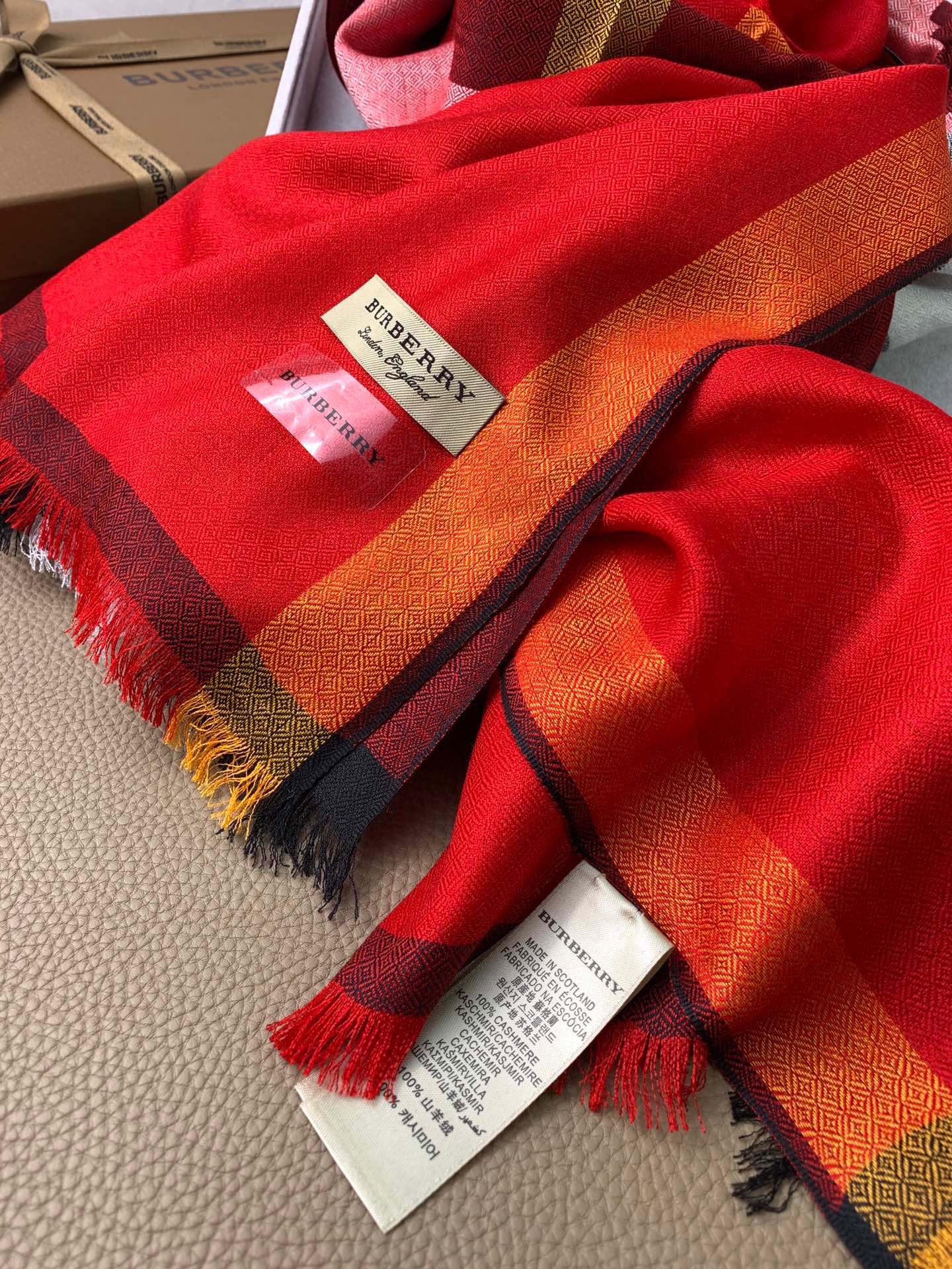 BURBERRY SCARF 200 CM IN ORANGE RED CASHMERE 394730