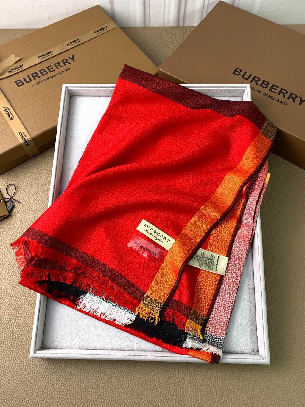 BURBERRY SCARF 200 CM IN ORANGE RED CASHMERE 394730
