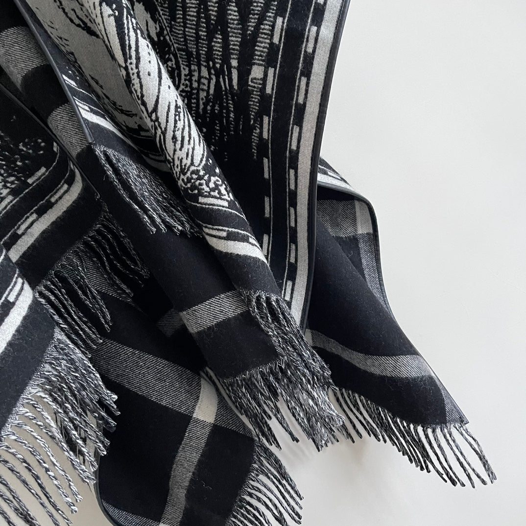 BURBERRY SWAN CAPE IN BLACK MIX WHITE CASHMERE 402246