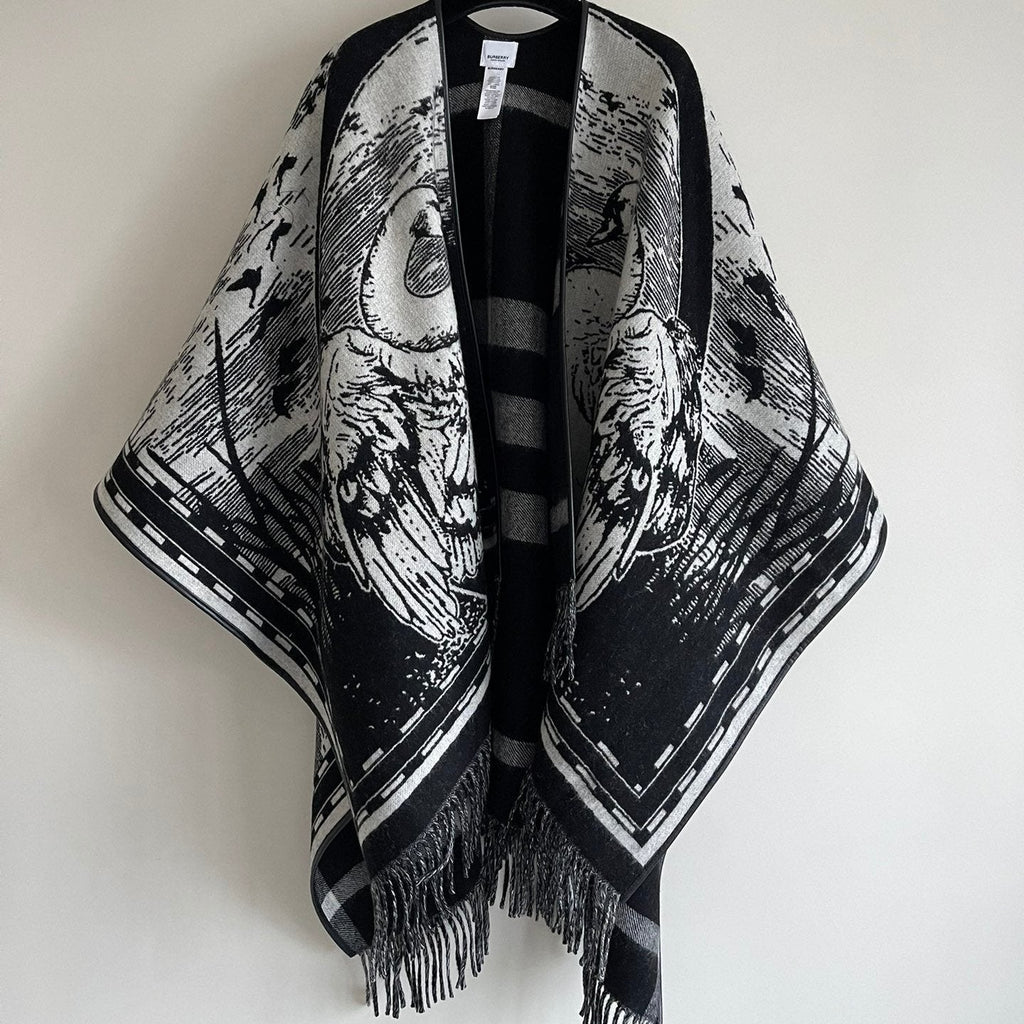 BURBERRY SWAN CAPE IN BLACK MIX WHITE CASHMERE 402246
