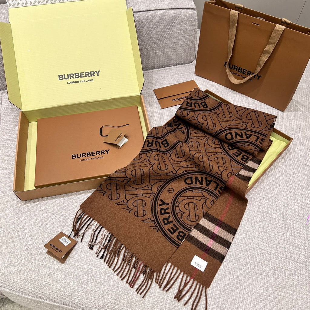BURBERRY SCARF 168 CM IN CHOCOLATE BROWN CASHMERE 410086