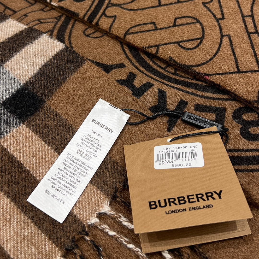 BURBERRY SCARF 168 CM IN CHOCOLATE BROWN CASHMERE 410086