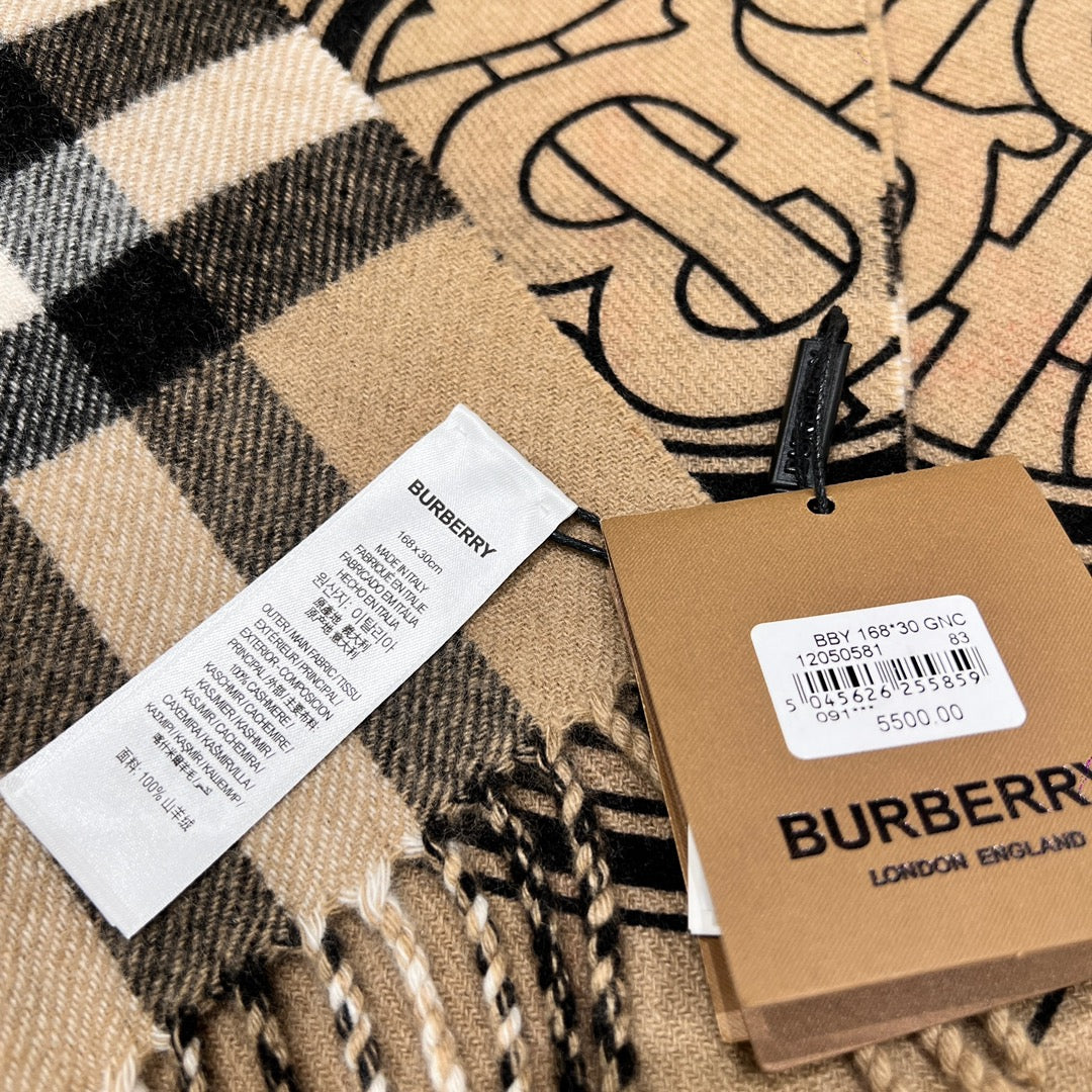 BURBERRY SCARF 168 CM IN CAMEL BEIGE CASHMERE 410088