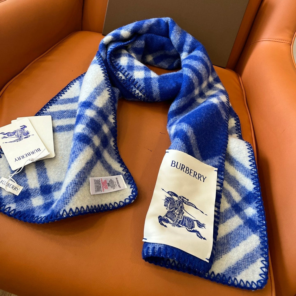 BURBERRY CHECK WOOL 182 CM SCARF COBALT BLUE 405043