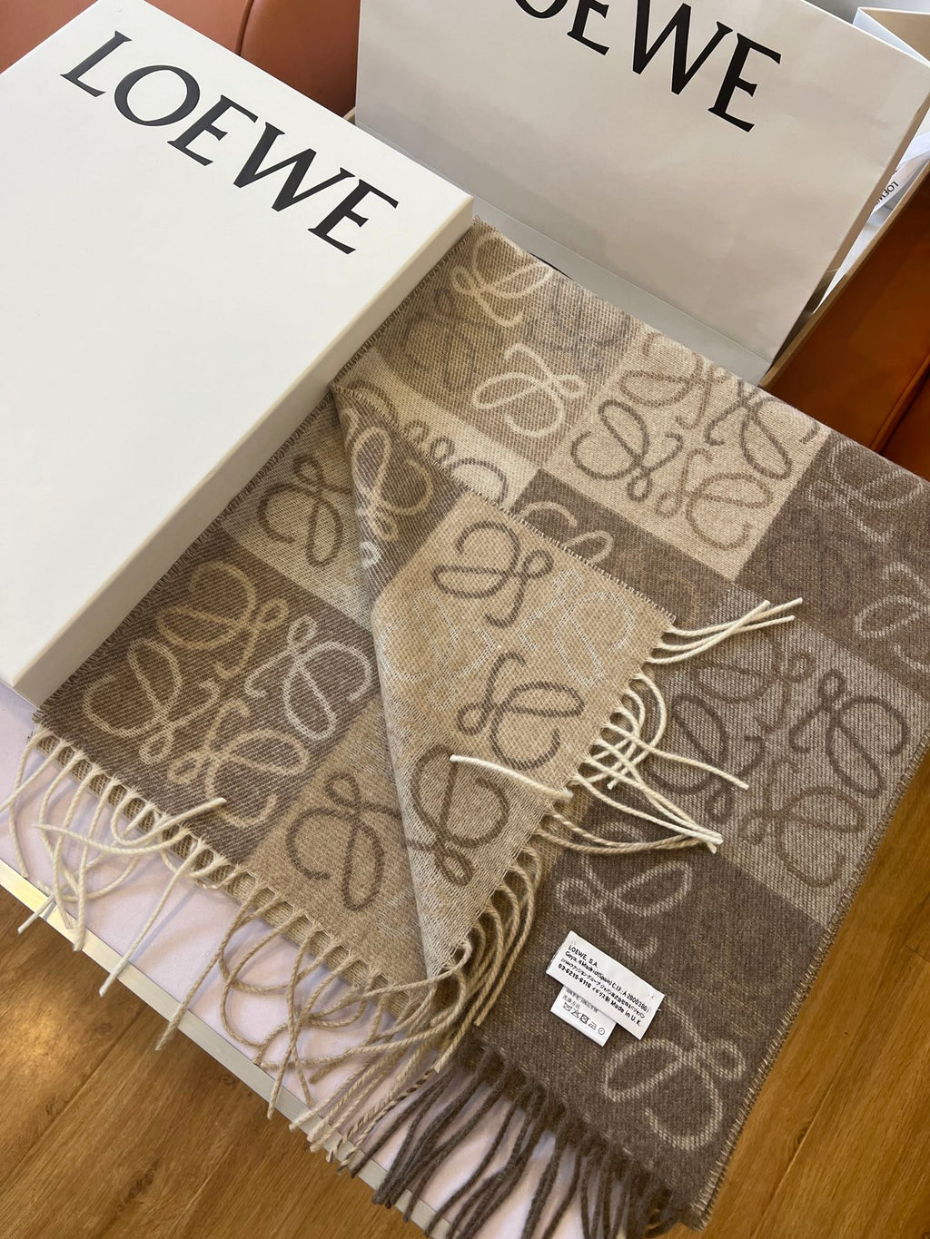 LOEWE SCARF 180 CM IN WHITE MIX BEIGE WOOL AND CASHMERE 410095