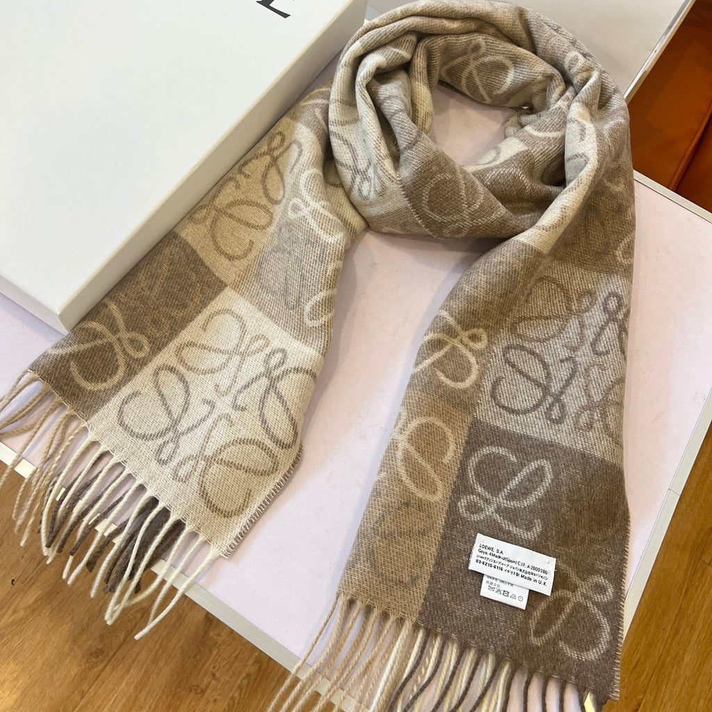 LOEWE SCARF 180 CM IN WHITE MIX BEIGE WOOL AND CASHMERE 410095