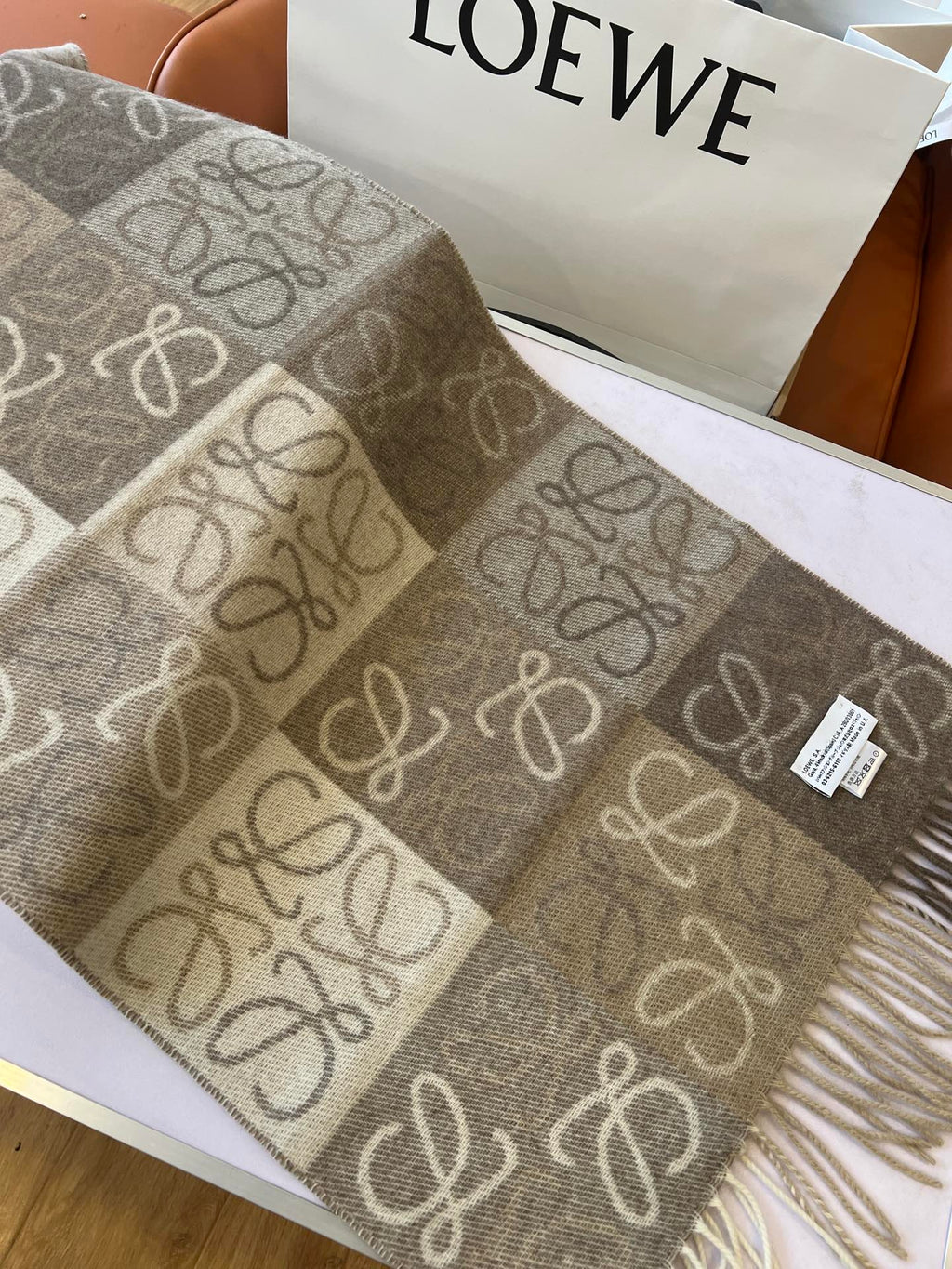 LOEWE SCARF 180 CM IN WHITE MIX BEIGE WOOL AND CASHMERE 410095