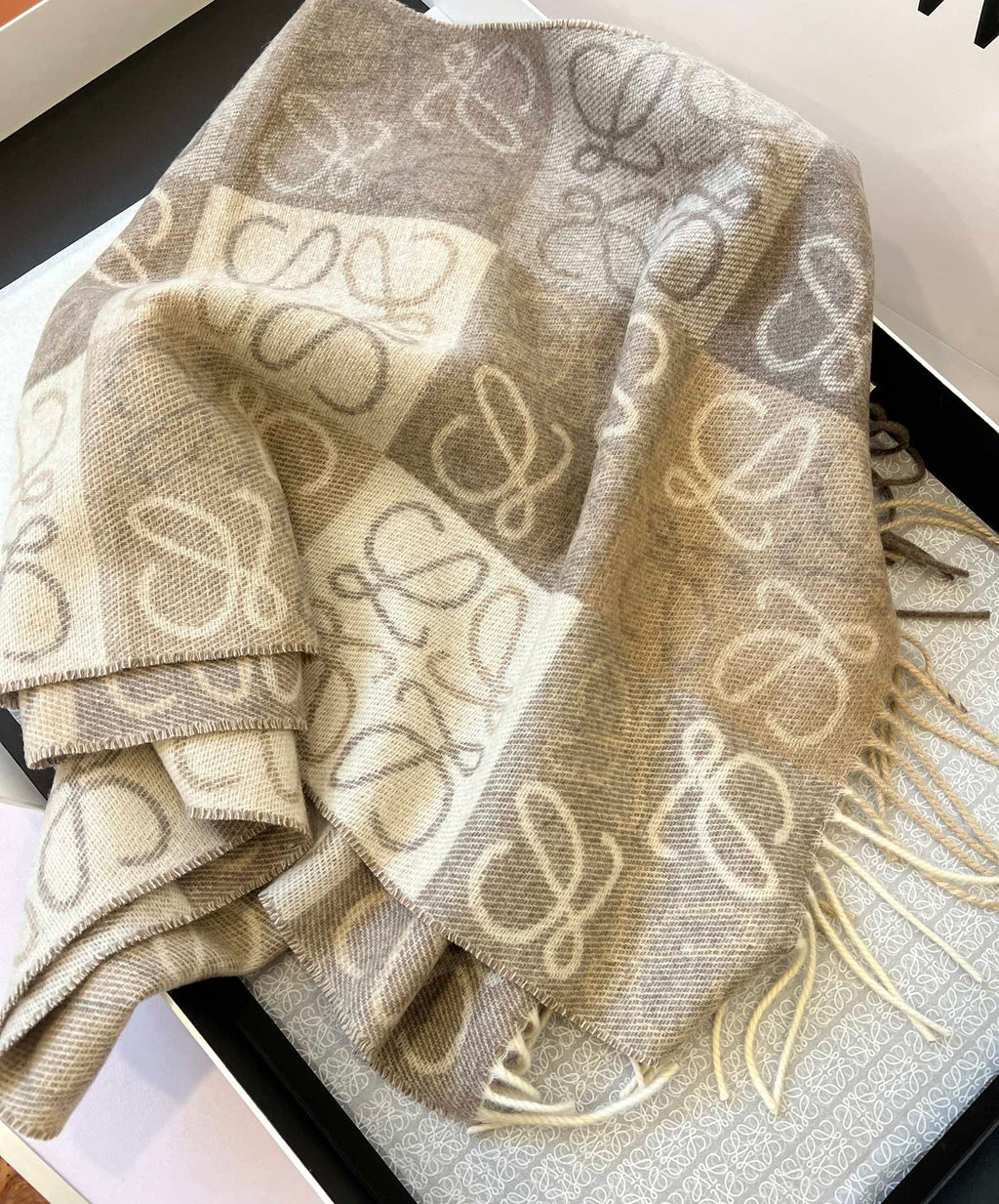 LOEWE SCARF 180 CM IN WHITE MIX BEIGE WOOL AND CASHMERE 410095
