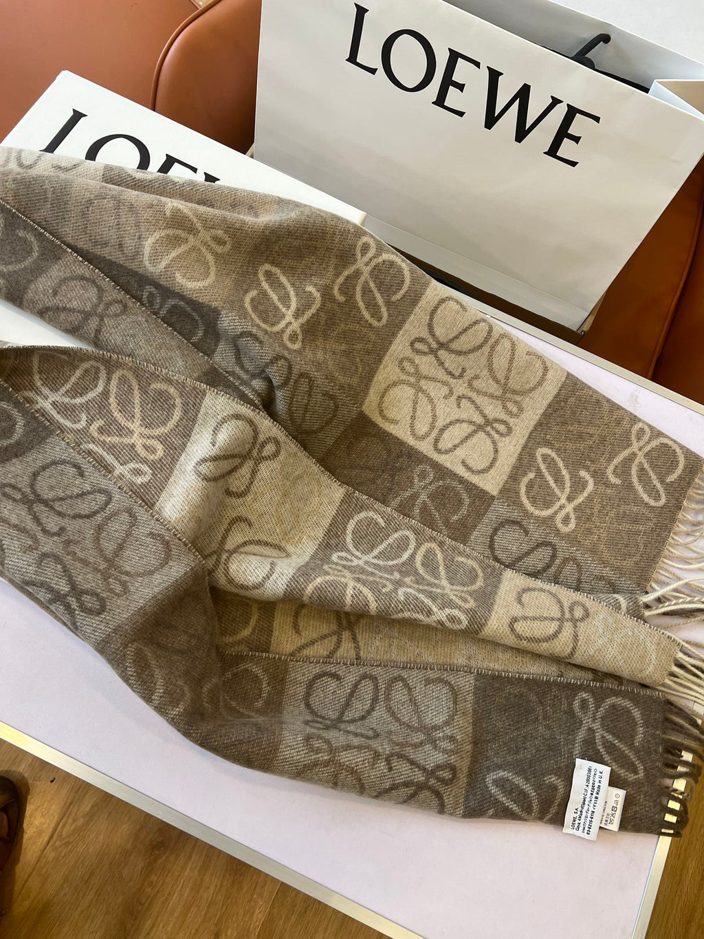 LOEWE SCARF 180 CM IN WHITE MIX BEIGE WOOL AND CASHMERE 410095