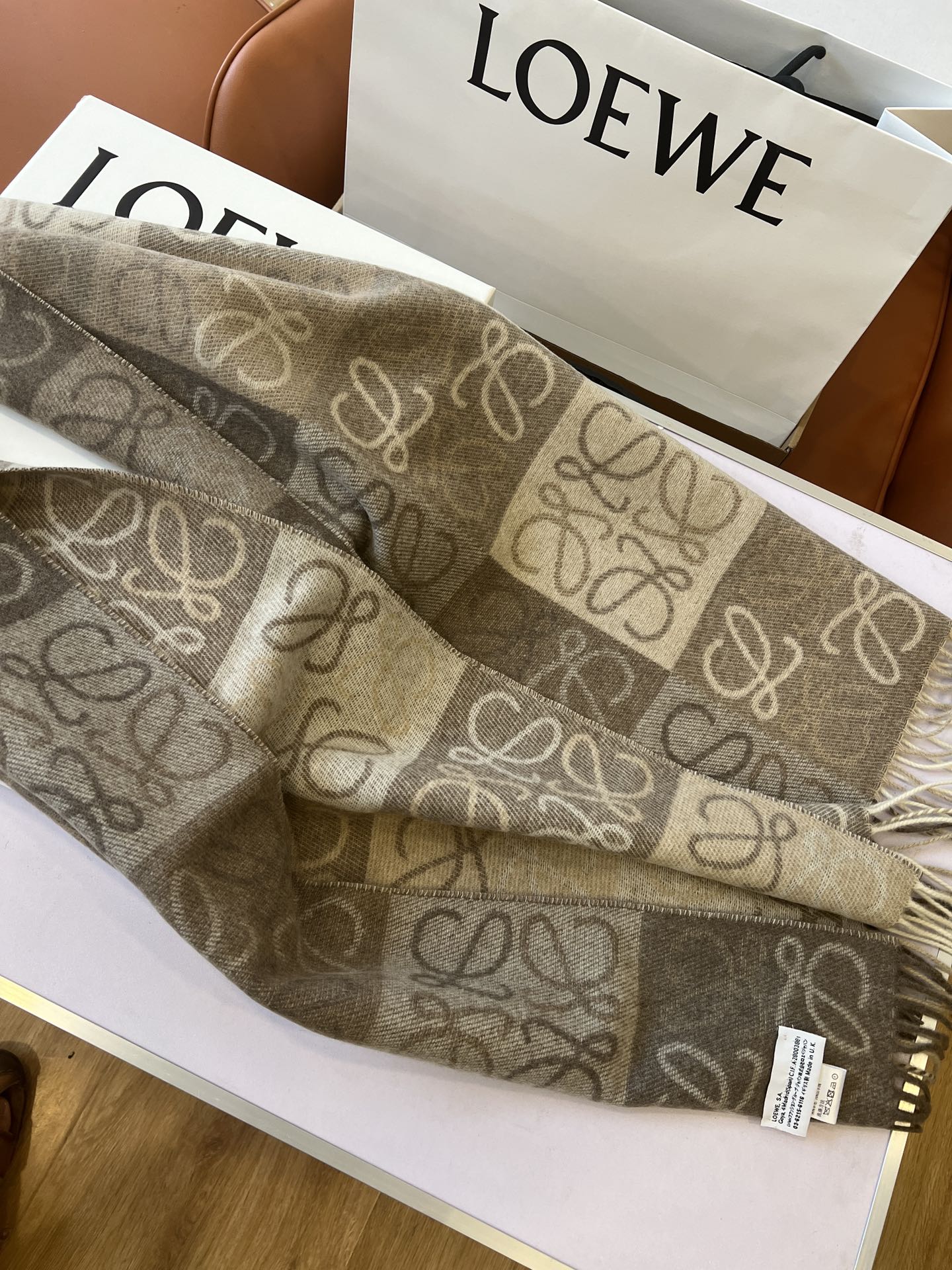LOEWE SCARF 180 CM IN WHITE MIX BEIGE WOOL AND CASHMERE 410095