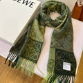 LOEWE SCARF 180 CM IN BOTTLE GREEN MIX KHAKI WOOL AND CASHMERE 410100
