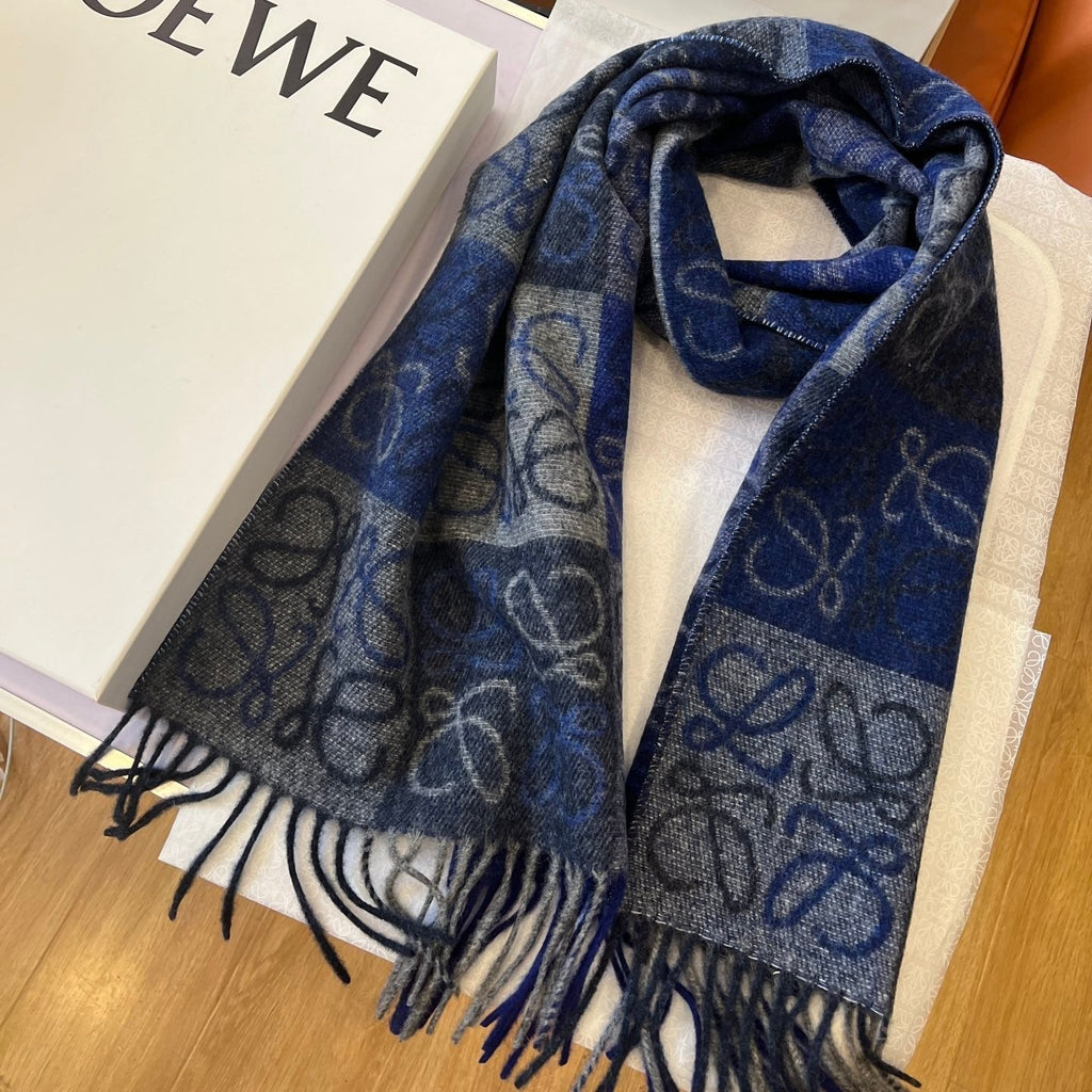 LOEWE SCARF 180 CM IN BLUE WOOL AND CASHMERE 410102