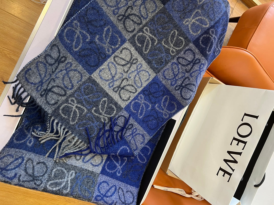 LOEWE SCARF 180 CM IN BLUE WOOL AND CASHMERE 410102