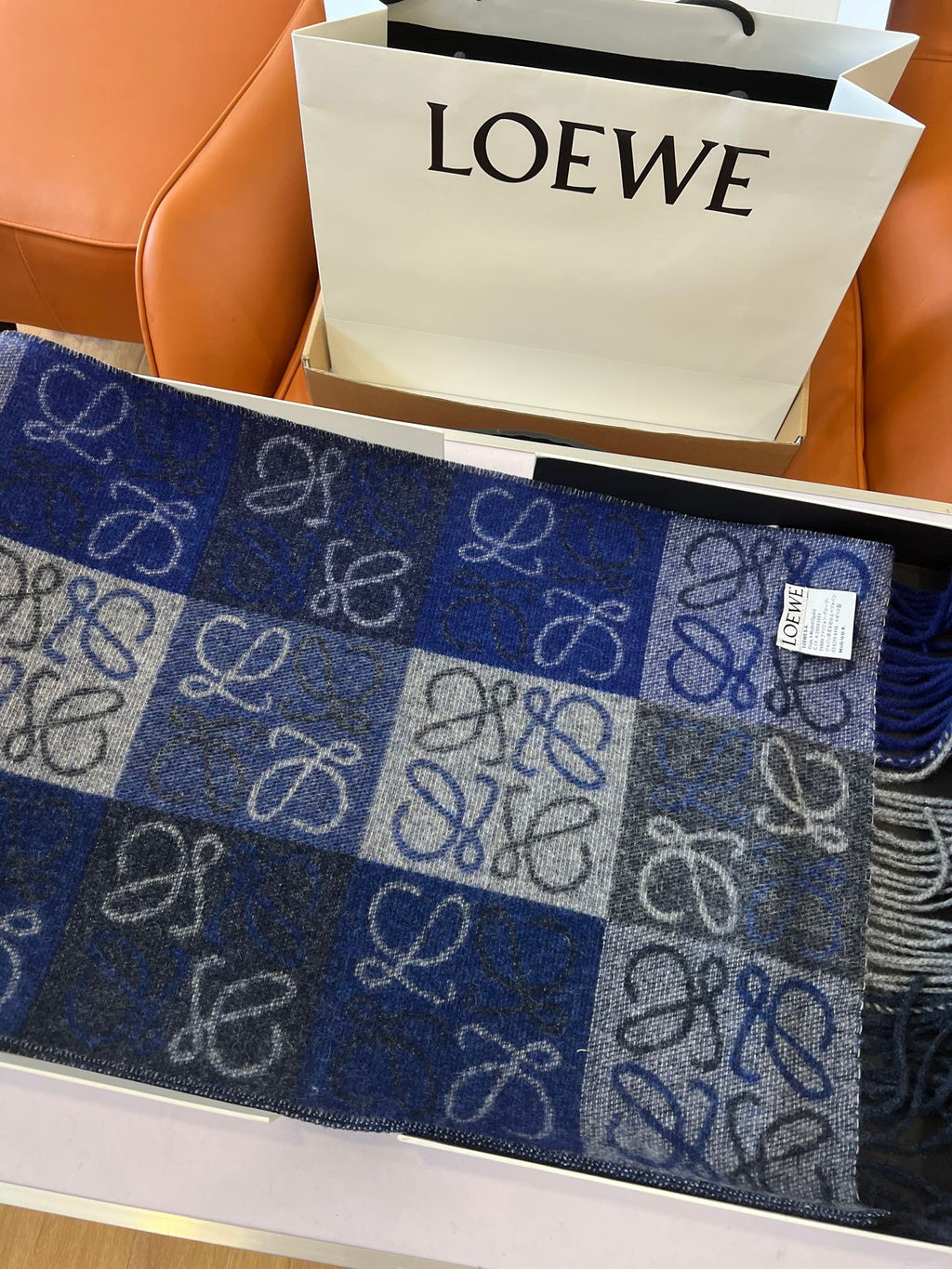 LOEWE SCARF 180 CM IN BLUE WOOL AND CASHMERE 410102