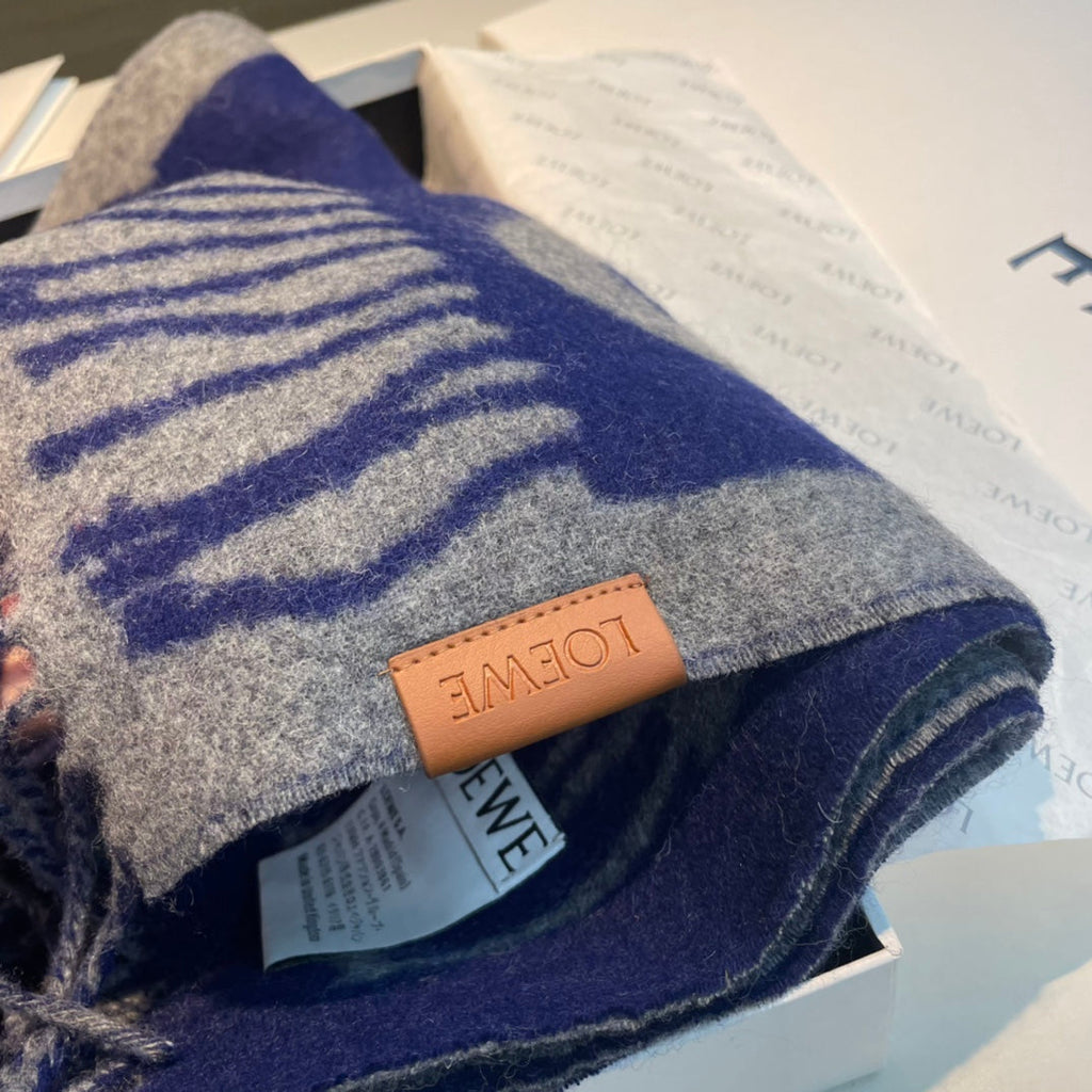 LOEWE SCARF 180 CM IN INDIGO BLUE MIX LIGHT GRAY WOOL AND CASHMERE 415267