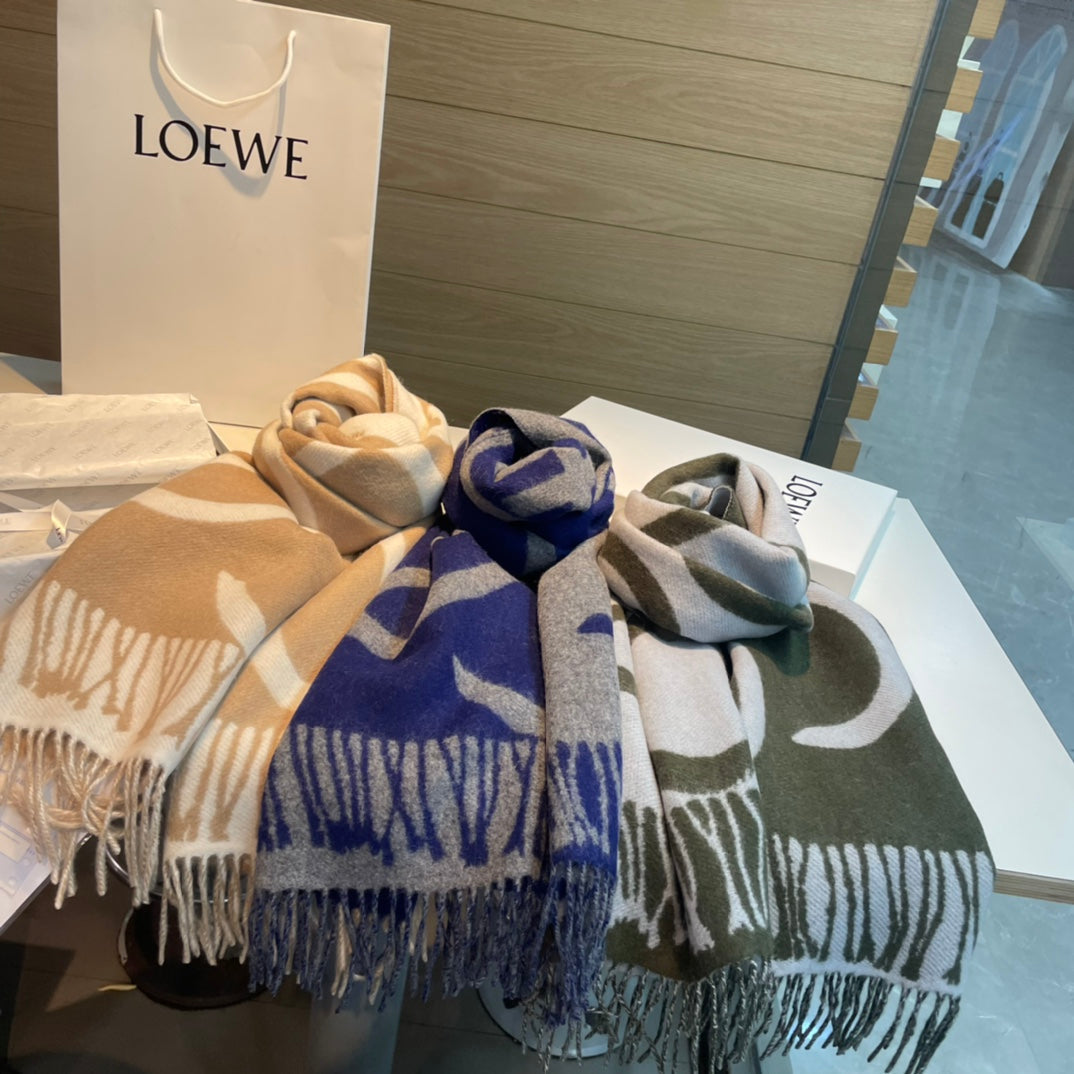 LOEWE SCARF 180 CM IN ARMY GREEN MIX WHITE WOOL AND CASHMERE 415268