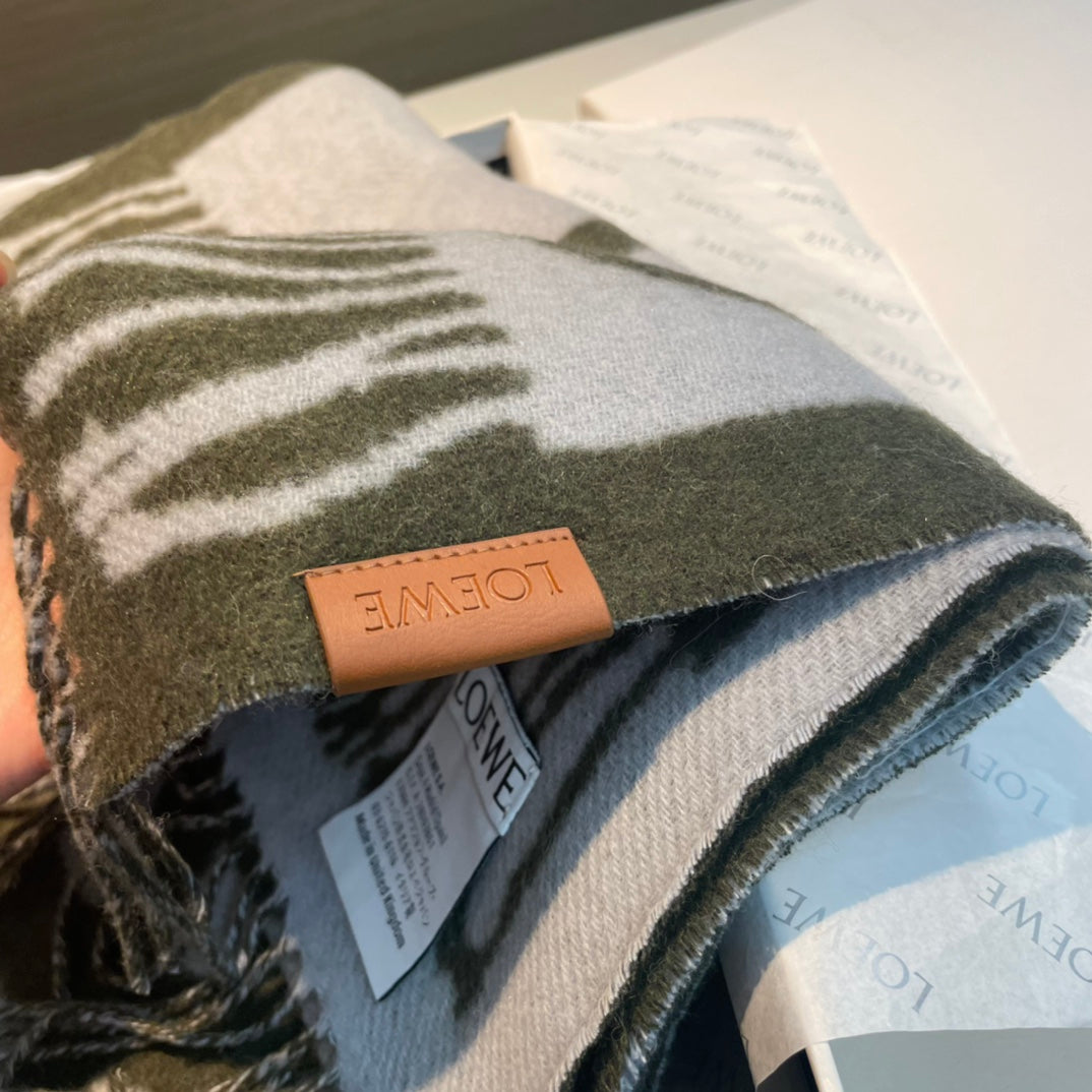 LOEWE SCARF 180 CM IN ARMY GREEN MIX WHITE WOOL AND CASHMERE 415268