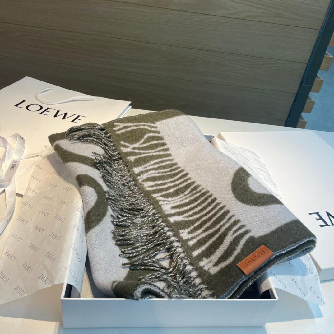 LOEWE SCARF 180 CM IN ARMY GREEN MIX WHITE WOOL AND CASHMERE 415268