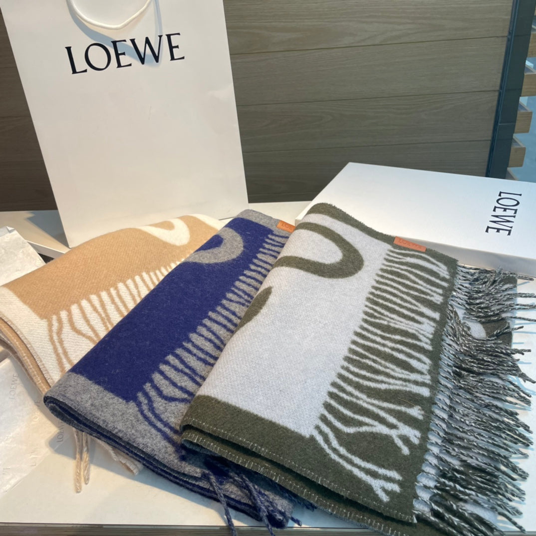 LOEWE SCARF 180 CM IN CAMEL BEIGE MIX WHITE WOOL AND CASHMERE 415269