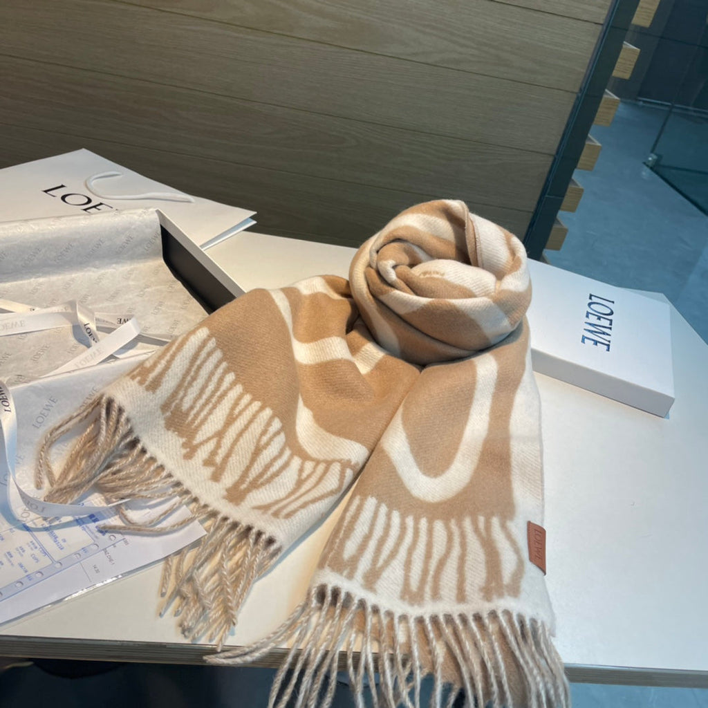 LOEWE SCARF 180 CM IN CAMEL BEIGE MIX WHITE WOOL AND CASHMERE 415269