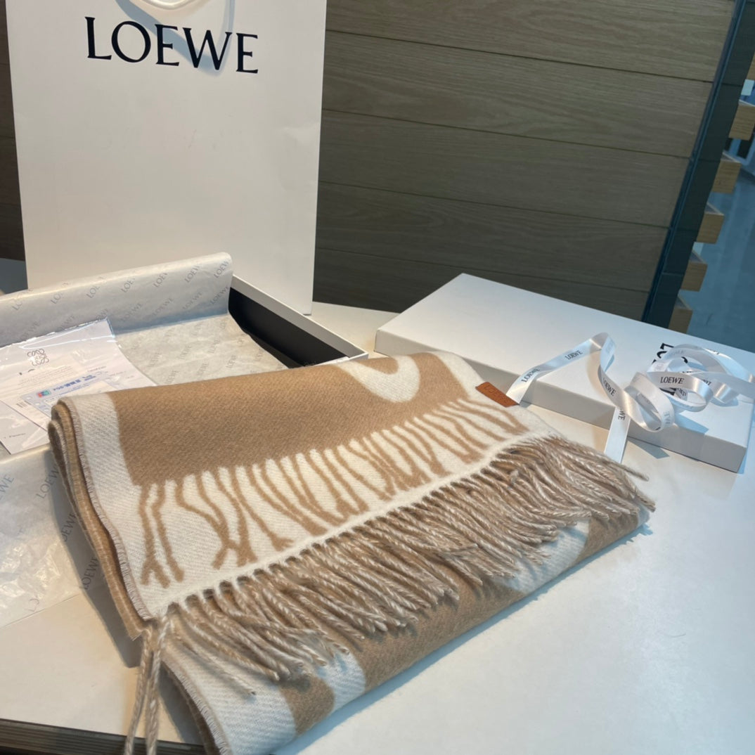 LOEWE SCARF 180 CM IN CAMEL BEIGE MIX WHITE WOOL AND CASHMERE 415269