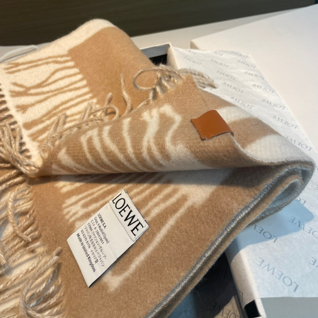 LOEWE SCARF 180 CM IN CAMEL BEIGE MIX WHITE WOOL AND CASHMERE 415269