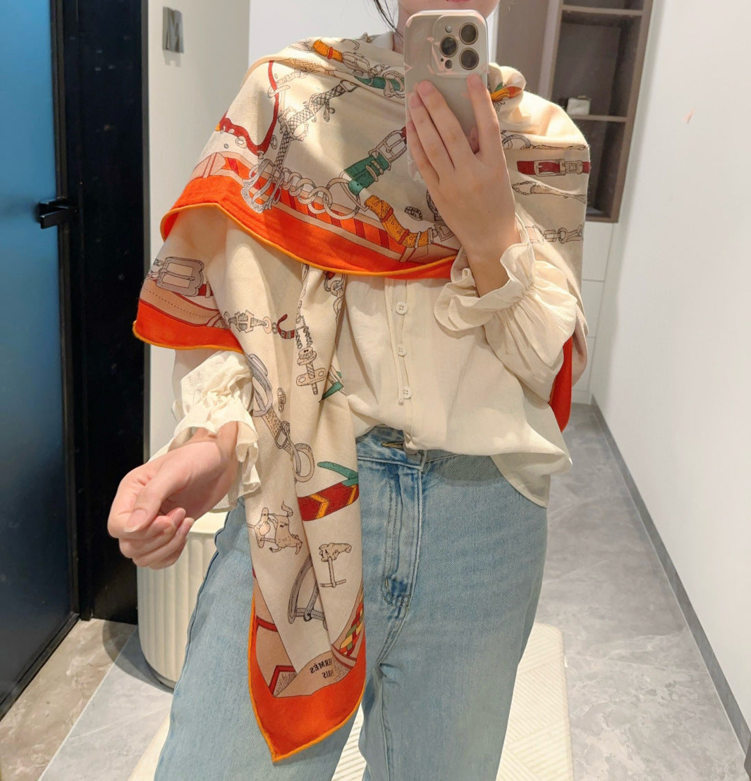 HERMES HERMES 25S SCARF 140 IN SILK CASERE 992007