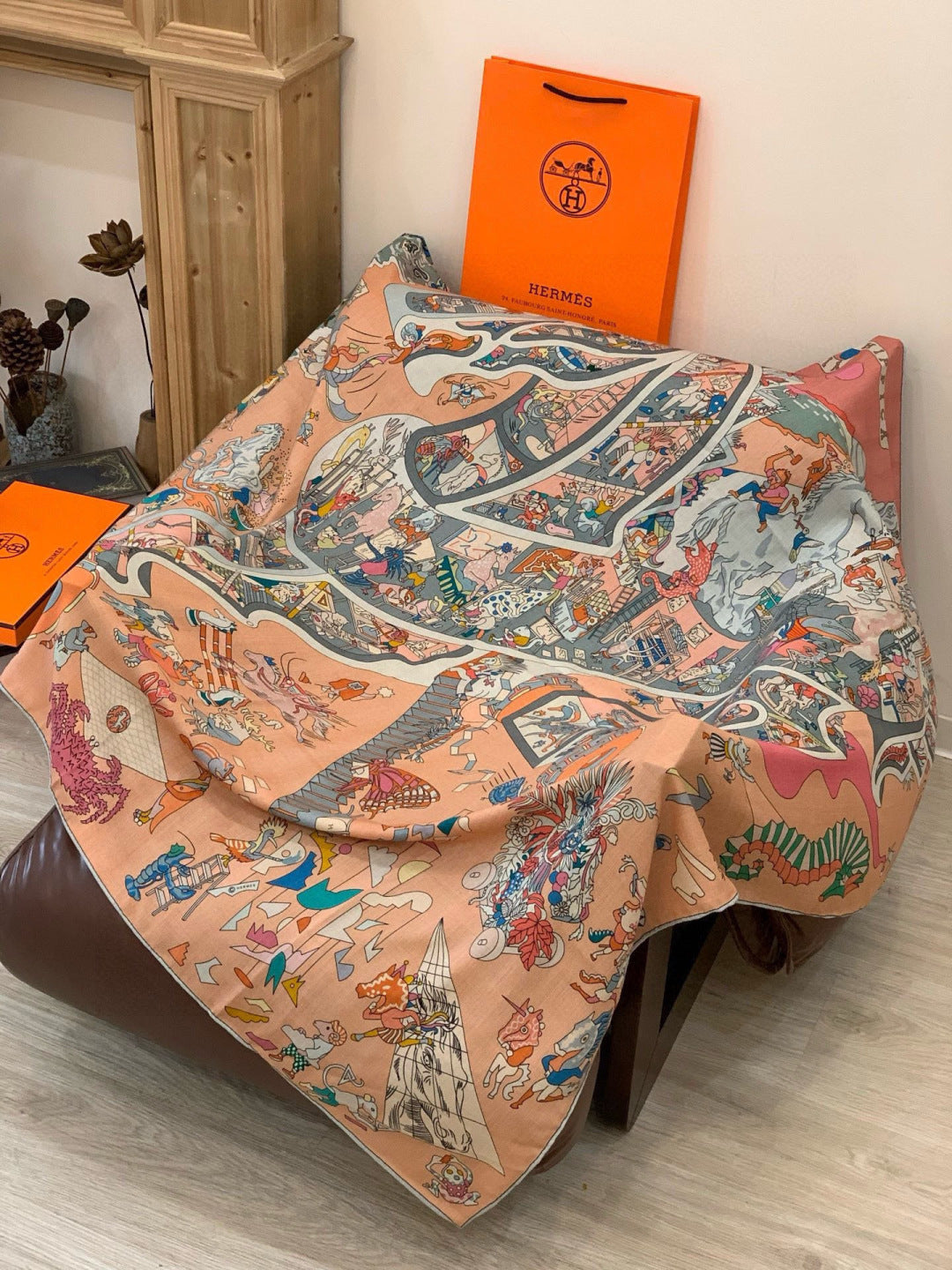 HERMES HERMES 25S SCARF 140 IN SILK CASERE 985834