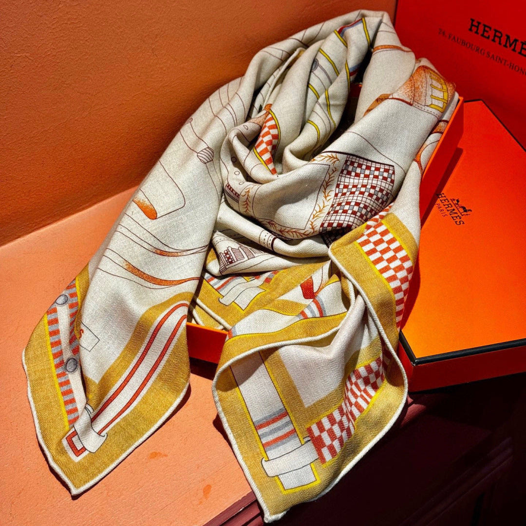 HERMES HERMES 25S SCARF 140 IN SILK CASERE 989481