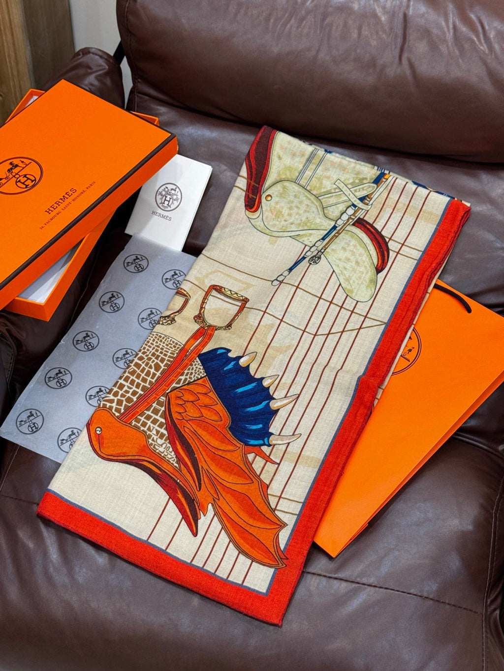 HERMES HERMES 25S SCARF 140 IN SILK CASERE 989485