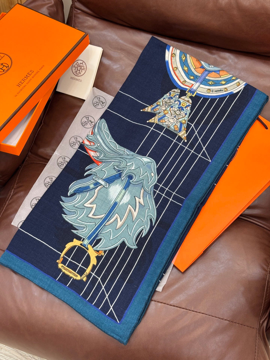 HERMES HERMES 25S SCARF 140 IN SILK CASERE 989486