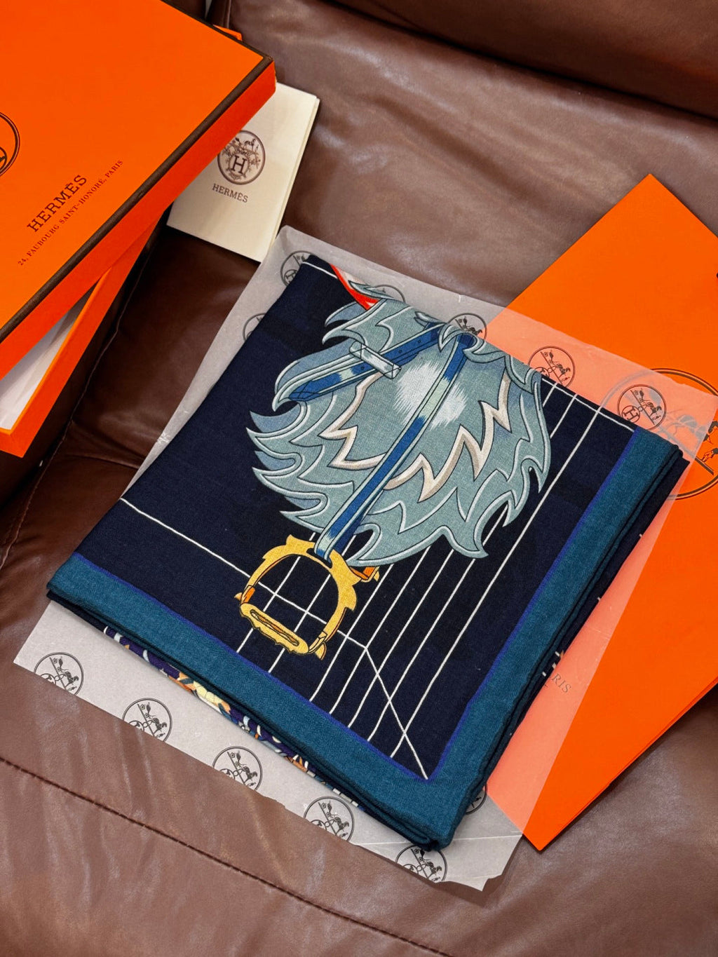 HERMES HERMES 25S SCARF 140 IN SILK CASERE 989486