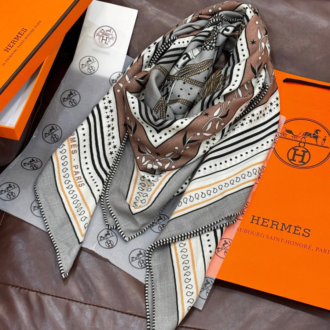HERMES HERMES 25S SCARF 140 IN SILK CASERE 991678