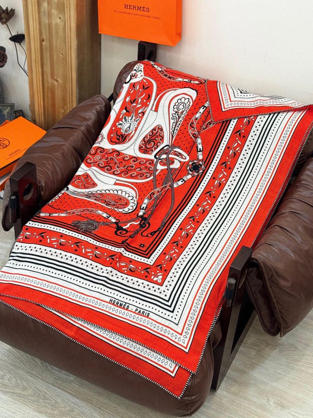 HERMES HERMES 25S SCARF 140 IN SILK CASERE 991680