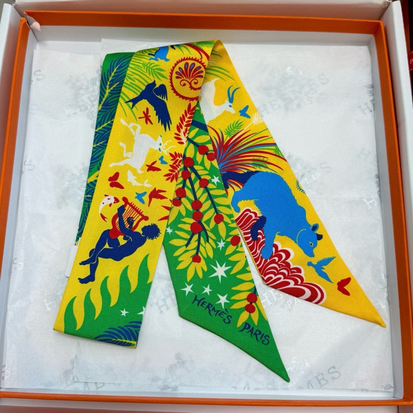 HERMES HERMES 25S SILK NECKERCHIEF 86 IN SILK 714355