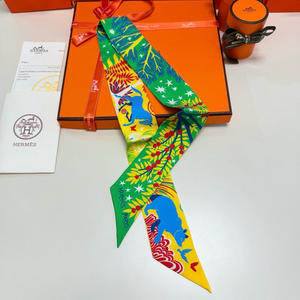 HERMES HERMES 25S SILK NECKERCHIEF 86 IN SILK 714355