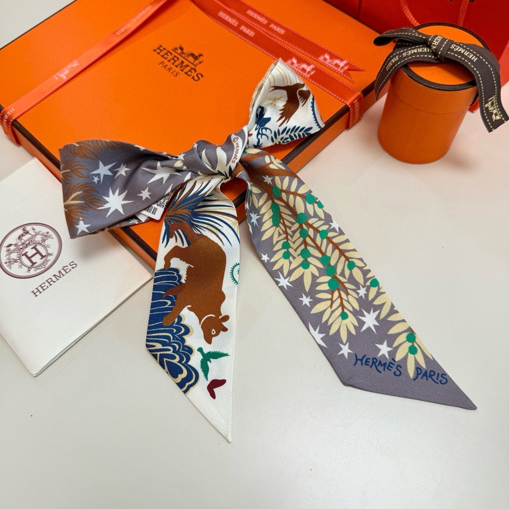 HERMES HERMES 25S SILK NECKERCHIEF 86 IN SILK 714356