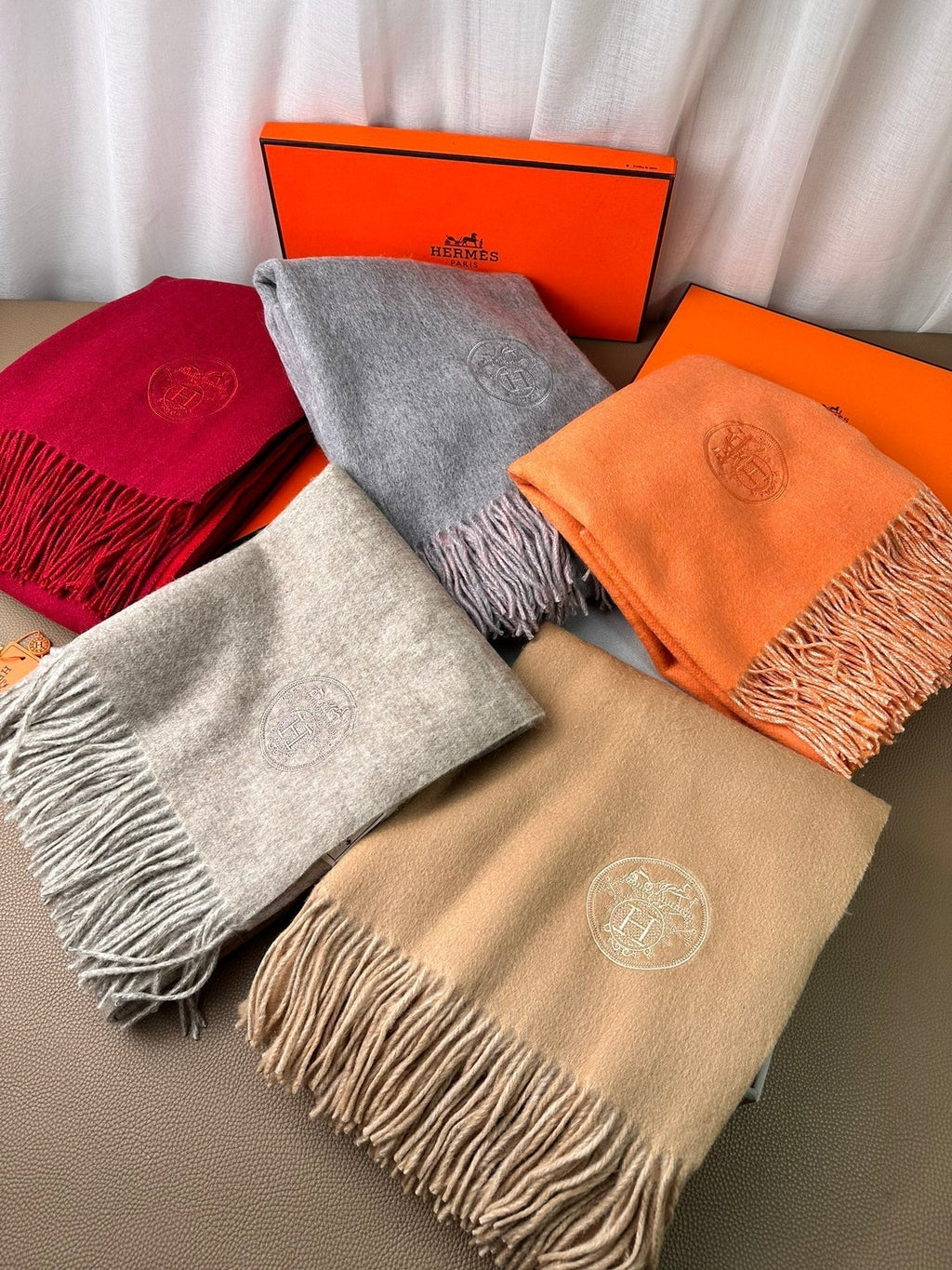 HERMES DOUBLE-FACE SCARF 200 CM IN GREY CASERE